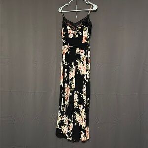 Floral Black Maxi Dress with lace detail